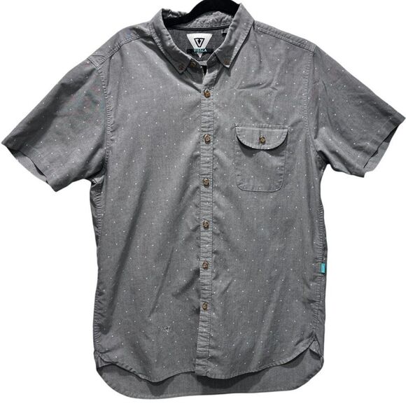 Vissla Short Sleeve Grey White Geometric Print Button Down Shirt Size Large - Picture 1 of 10